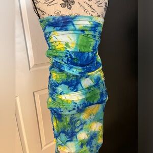 Multi color mini dress strapless very fitted